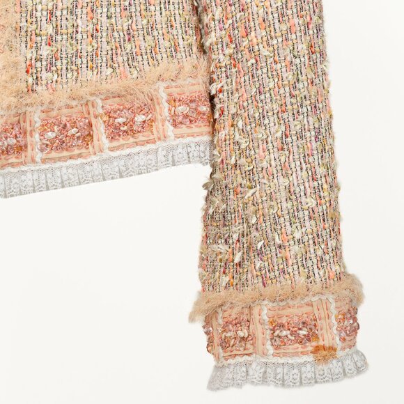 Escada Yellow & Pink Tweed Embellished Lace-Trim Jacket - Picture 7 of 10